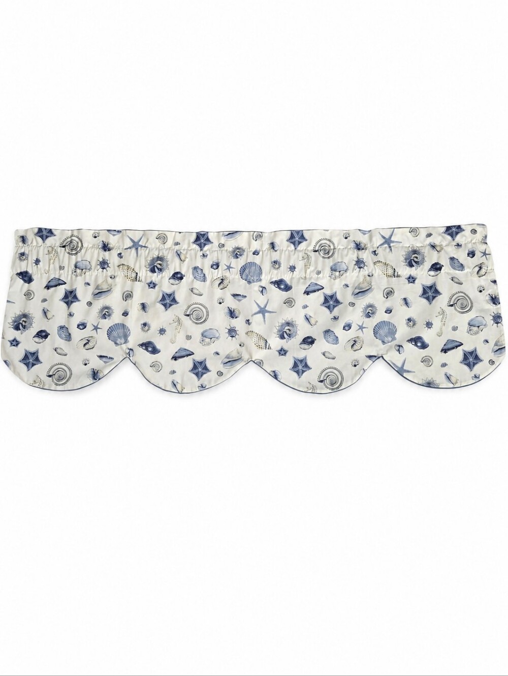 Coastal Seashell Scalloped Window Valance Blue White Beach Cottage 49x16"
